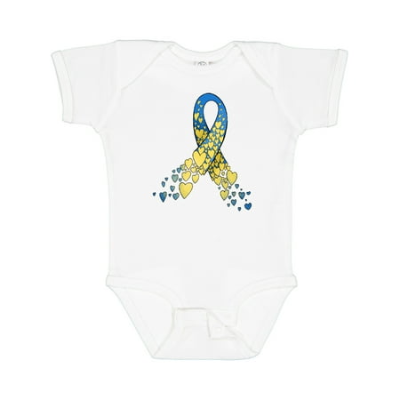 

Inktastic Down Syndrome Awareness Blue and Yellow Hearts Ribbon Gift Baby Boy or Baby Girl Bodysuit