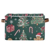 Yayeee Canvas Storage Basket with Handles for Shelves Fabric Bins Closet Organizer, Red Christmas Gingerbread