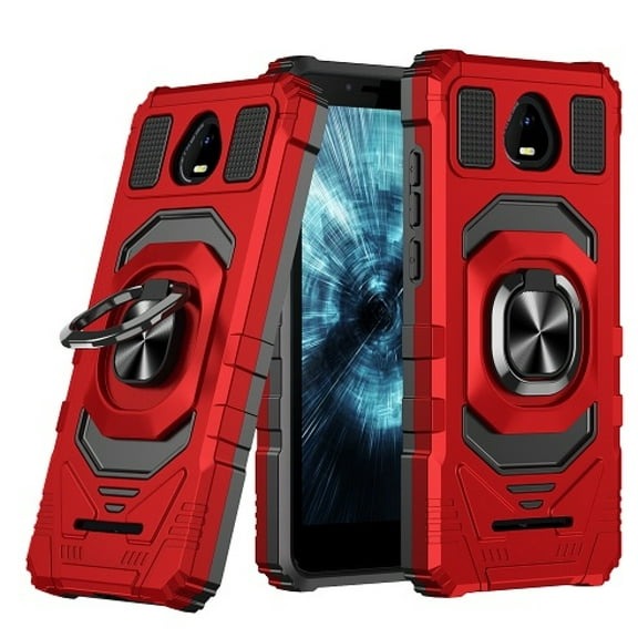 For Schok Volt SV55 SV55216 Robotic Ring Kickstand Phone Case Cover   Tempered Glass - Red