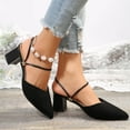 thumbnail image 6 of Black Womens Fashionable Casual Summer Item Solid Color Toe Cap Pointed Middle Heel Thick Heel Comfortable Versatile Cool Slippers Size 42 Eu 40.5 Uk 7 Us 9 Foot Length 26Cm 10.24In, 6 of 9