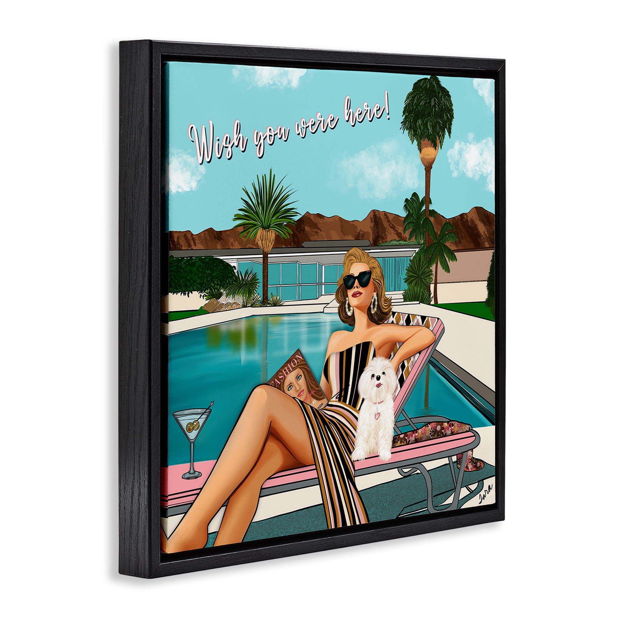 Stupell Industries Wish You Were Here Palm Springs Black Framed Floater Canvas Wall Art, design by Tara Boone