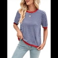 thumbnail image 1 of Suéteres Casuales de Verano para Mujer, con Cuello Redondo, Corta, A Rayas, de Punto con Bloques de Color, de Corte Alto y Moderno Azul Marino Rojo M, 1 of 10