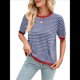 thumbnail image 1 of Suéteres Casuales de Verano para Mujer, con Cuello Redondo, Corta, A Rayas, de Punto con Bloques de Color, de Corte Alto y Moderno Azul Marino Rojo M, 1 of 10