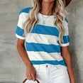 thumbnail image 4 of Womens T Shirts,Summer Stripe Print Round Neck Short Sleeve Casual T Shirt Women,Shirts for Women,Oversized Tshirts for Women（Color:Blue,Size:M), 4 of 6