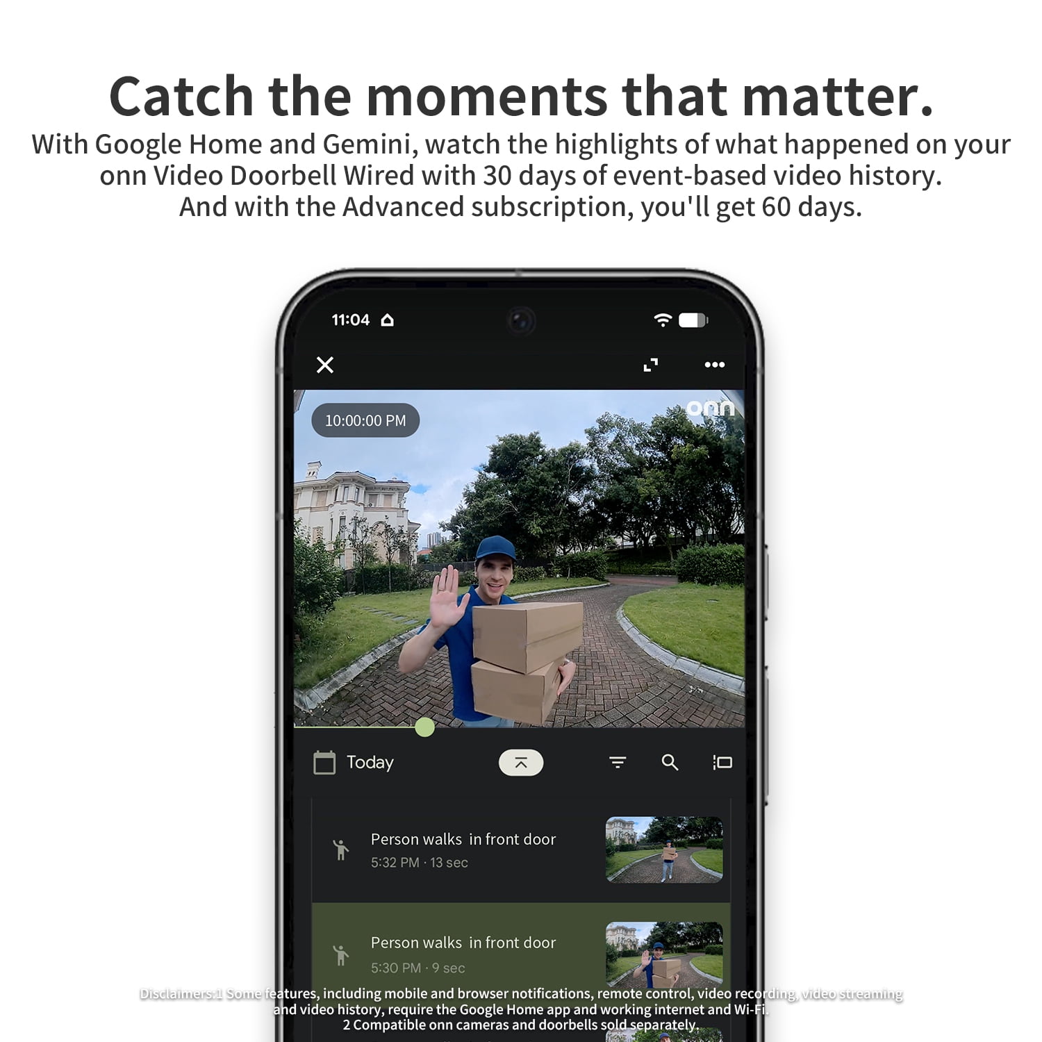 onn Video Doorbell Wired, with Google Home and Gemini, Head to Toe View, 1200p HDR – Search Video History, Event Descriptions (Existing Doorbell Wiring Required)