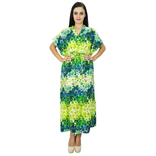 Bimba Femme Longue Robe de Nuit Bohème en Coton Kaftan Maxi