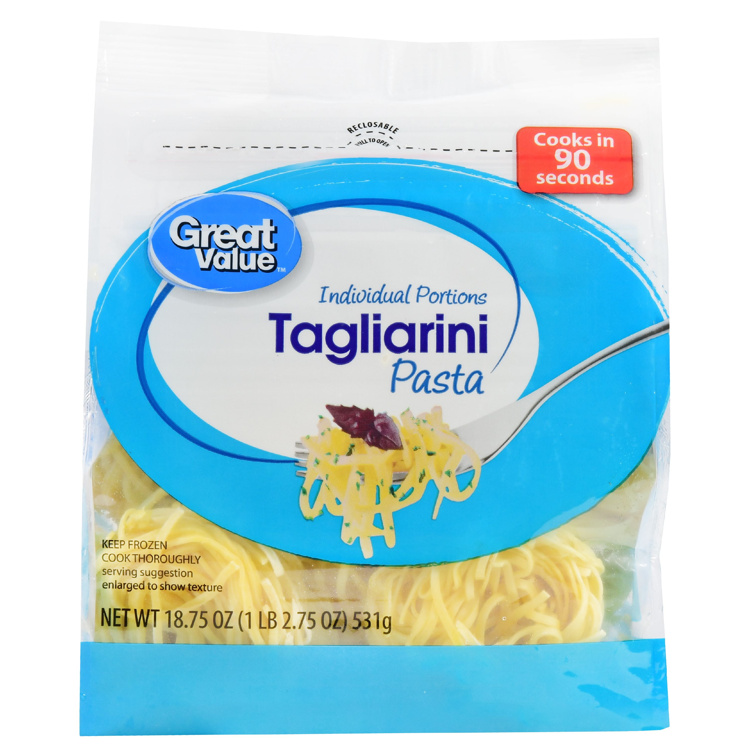 Great Value Frozen Tagliarini Pasta Portions, 18.75 oz