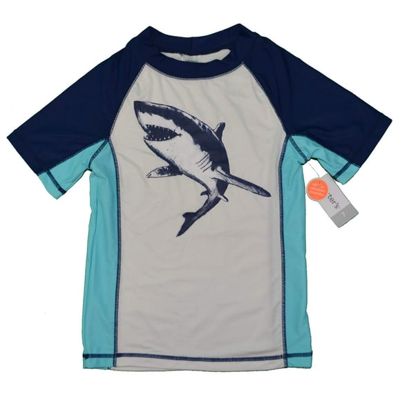 Carter's Boys Moisture Wick, UPF 50 Protection Shark Surf Shirt (Navy/White, Size 7)