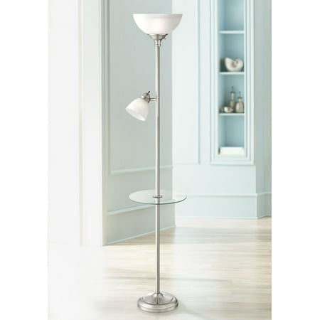 Floor Nickel Floor Lamp - 360 Lighting Modern Torchiere Floor Lamp with Table Glass Brushed Nickel Adjustable Side Light for Living Room Reading Uplight