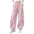 thumbnail image 2 of WAVSUF Girls Sweatpants with Pockets Wide Leg Loose Fit Spring Outdoor Trendy Joggers Pink 7-8, 2 of 7