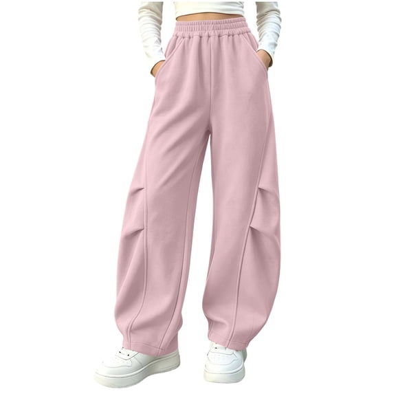 LIaqionyy Girls Sweatpants Wide Leg Elastic Waist Baggy Pants with Pockets Kids Solid Color Outdoor Pant Loungewear