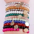 thumbnail image 5 of Fashion Women Monogram Blank Hammered Disc Facted Glass Beads Stretchy Bracelet, 5 of 9
