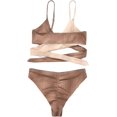 thumbnail image 4 of Traje de baño de bikini de verano de dos piezas con bloqueo de color de cintura alta envuelto con correa fina para el hombro para mujer, 4 of 4