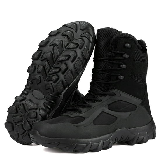 Stepedia Men's Waterproof Hiking Winter Snow Boots Insulated Faux Fur Liner Lightweight Outdoor Warm Boots, Black