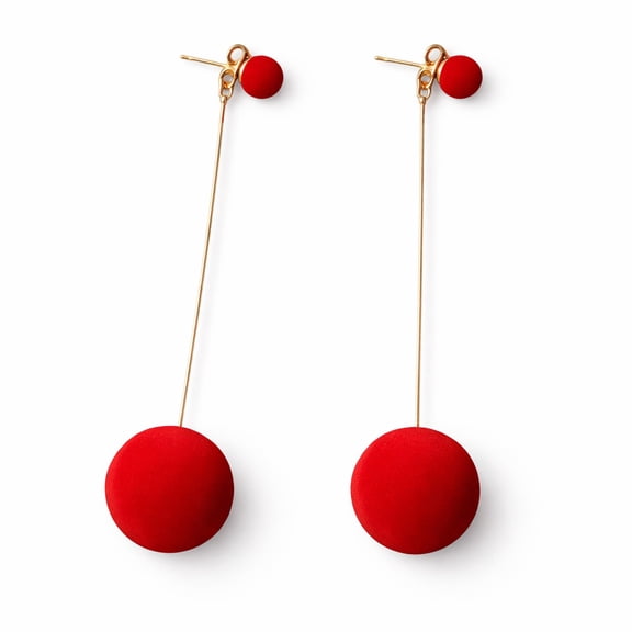 Red Drop Earrings for Women – Velvet Disc Dangle Earrings with Gold Tone Bar, Bold Statement Jewelry