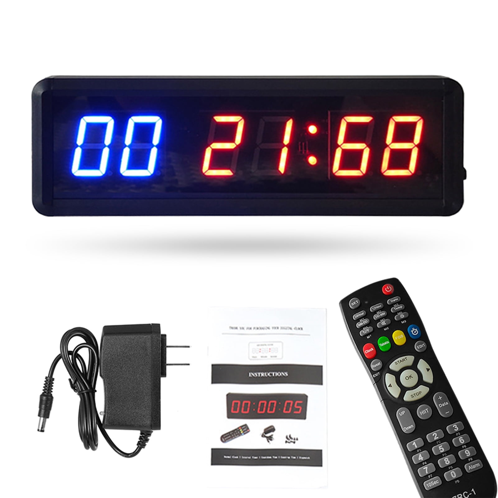 4" Giant Large LED Interval Clock 6 Digits Gym Clock for Workouts w/Remote 