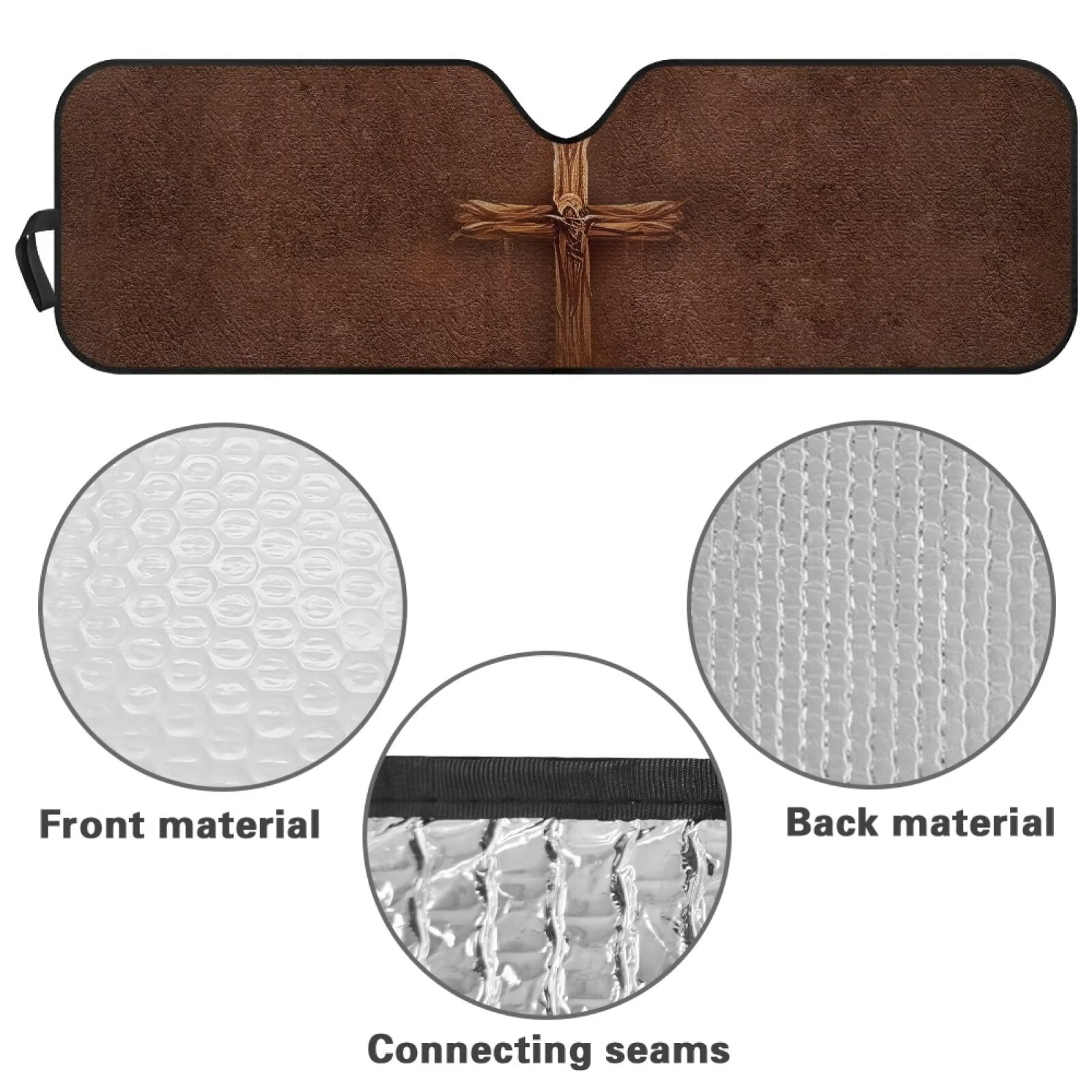 Uorisanigo Windshield Sun Shade Compatible with Jeep Wrangler TJ JK JL & Gladiator JT, Brown Cross Print Sunshades Heat Shield, Aluminum Foil Car Sun Shade for Front Window, UV Ray Reflector