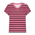 thumbnail image 3 of Lmnyox V Neck Striped T Shirt for Women Short Sleeve Dropped Shoulder Eyelet Tee Summer Casual Fashion Tops, 3 of 5