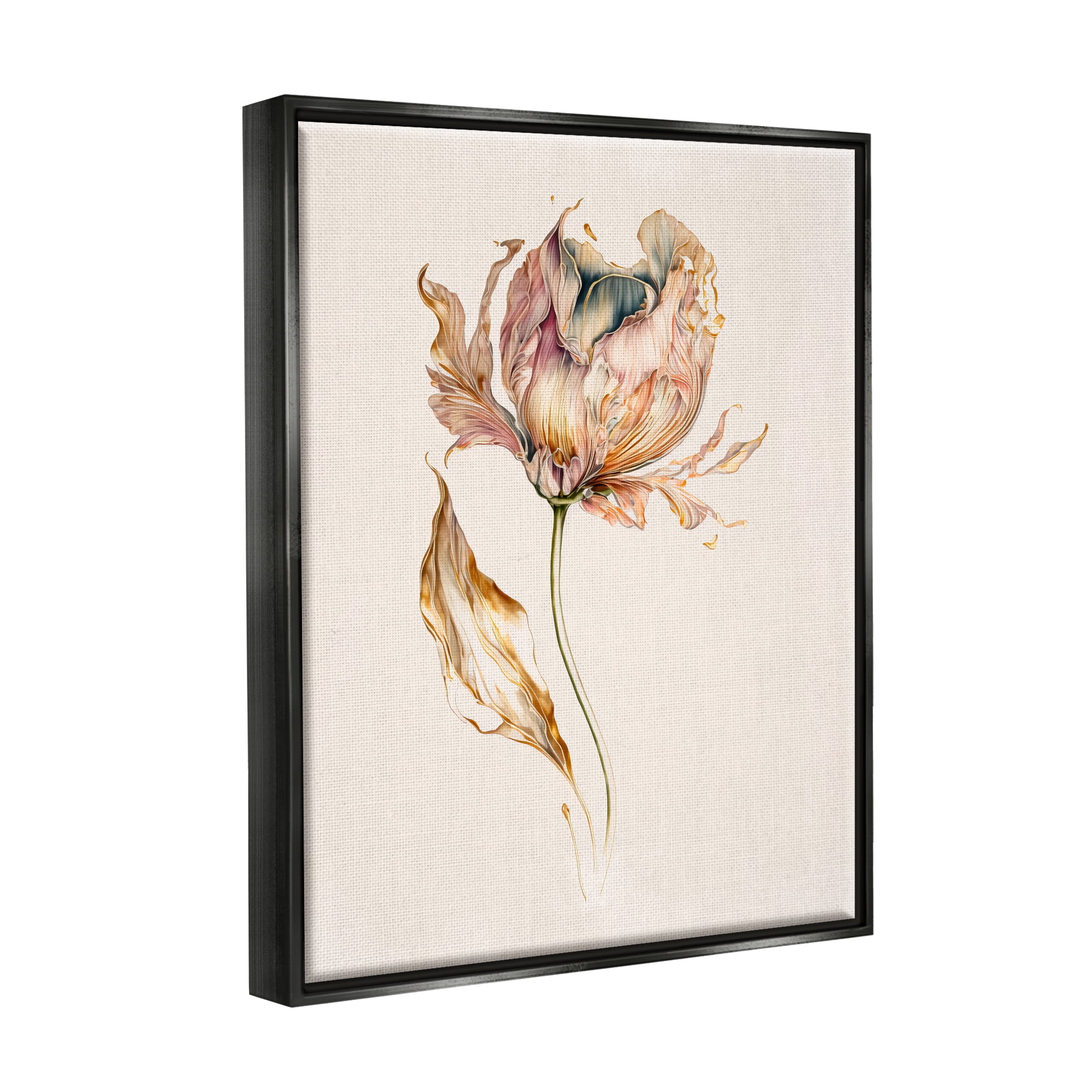 Stupell Industries Vintage Tulip Petals Botanical & Floral Painting Black Floater Framed Canvas Art Print Wall Art, 17 x 21