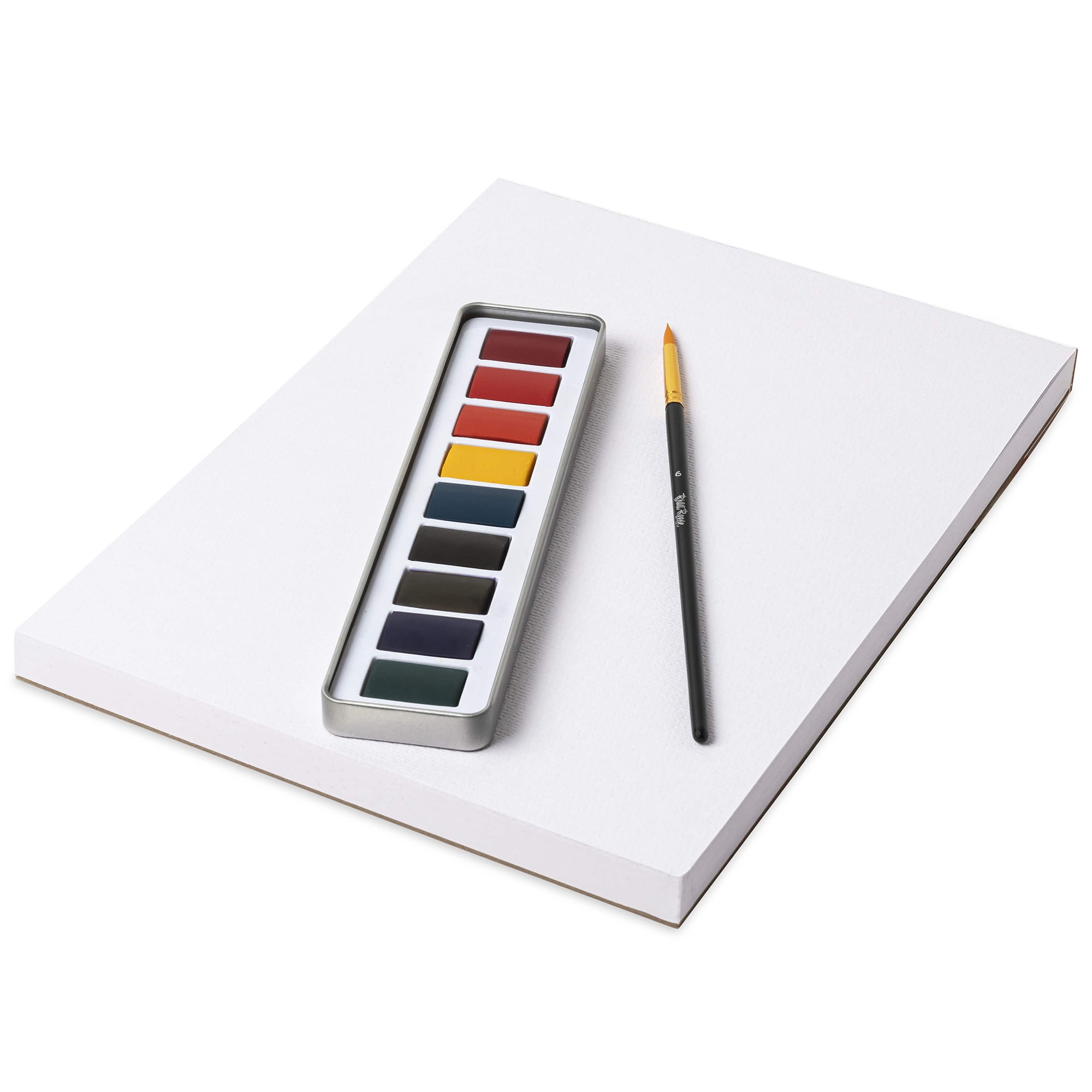 Brea Reese: Watercolor Paint Set - Vibrant - 9pc Vivid Colors, Gold Taklon Painting Brush & Compact Portable Tin, Blend-able, Adult Art Supplies