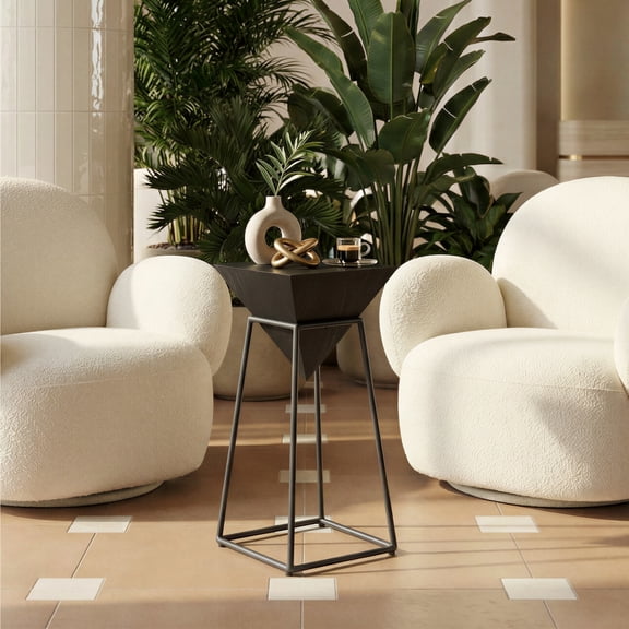 Pira Side Table Black End Table, Modern Style, MDF square shape tabletop, Steel, Indoor Living