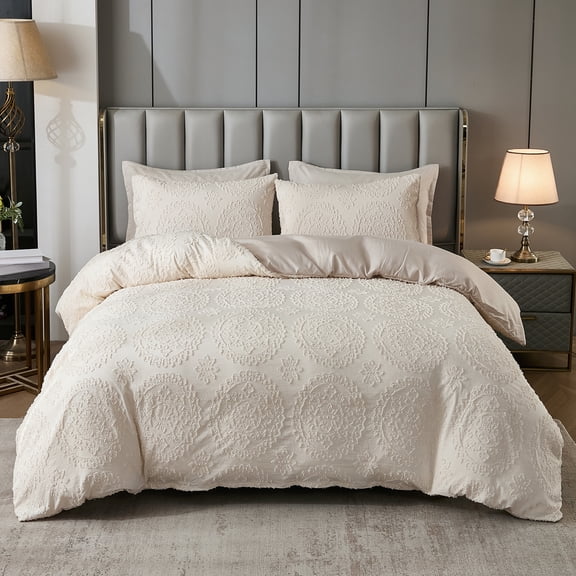 Tufted Duvet Cover Set Boho Mandala Bedding Set Shabby Chic Jacquard Mandala Floral Bedding Vintage Retro Hippie Duvet Cover Set for All Season