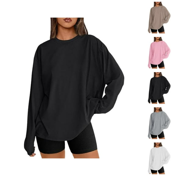 Fall Shirts for Women 2025 Solid Color Loose Fit Crewneck Casual Lightweight Blouse Tops Long Sleeve Shirts for Women