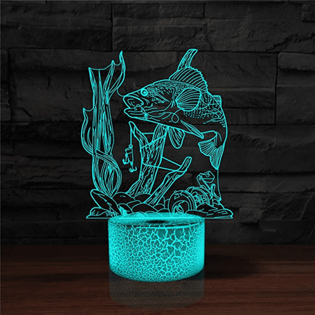 

3D Fishing Lamp Illusion Night Light LED Fish Desk Lamps 7 Color Change Touch Control Visual Lights Home Bedroom Decor for Men Fishing Lover Birthday Gifts（Crack Seat）