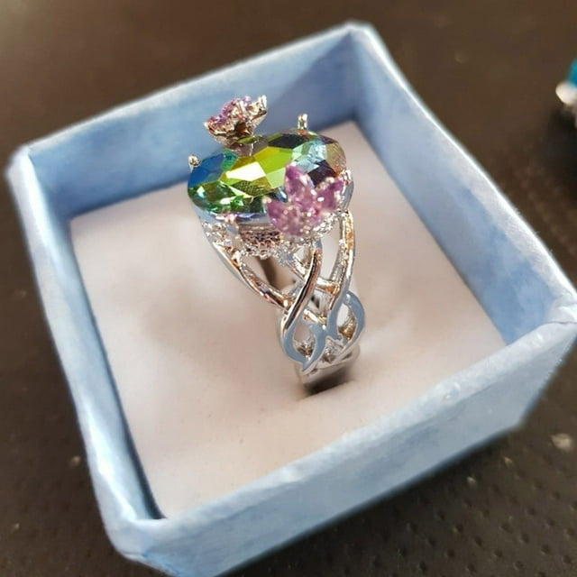 Fiudx Joyous Colorido, Anillo de Diamantes Brillantes, Elegante Regalo de Aniversario, Accesorio de Boda Duradero, Estilo de Compromiso, Moda Femenina, Tallas Disponibles En Ee. Uu. Uu., Diseño Artes