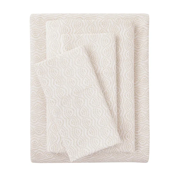 Mainstays 3-Piece 300 Thread Count Beige Geo Cotton Blend Percale Bed Sheet Set, Twin XL