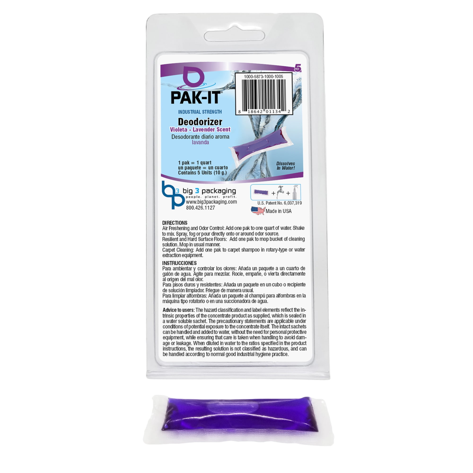 PAKIT® IndustrialStrength Deodorizer, Violeta Lavender, 1.6 Oz, Pack