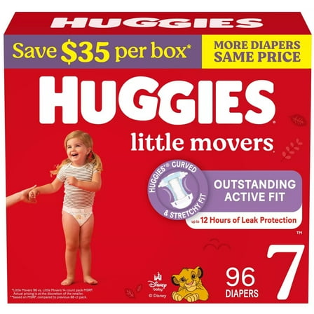 Huggies Little Movers Baby Diapers, Size 7 (41  Pounds), 96 Count