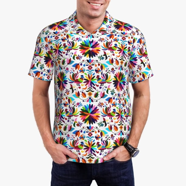 Fotbe Mexican Bright Style Camiseta Polo de Golf para Hombre con Estampado – Camisa Deportiva Transpirable con Cuello Abotonado-Medium