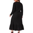 thumbnail image 4 of DARING DIVA Women's Plus Size Ribbed Knit Long Sleeve Ruffled Hem Midi Dress 2X Black, 4 of 6