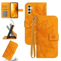 Feishell Slim Wallet Case for Samsung Galaxy A14 5G,for Men Women,Sunflower Embossed Pattern PU Leather Flip Cover Magnetic Closure Folio Card Slots Kickstand Phone Case with Hand Strap,Yellow