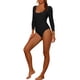 thumbnail image 4 of Traje de baño de una pieza para mujer, de manga larga, con escote redondo, sin espalda, básico, tipo rashguard, color negro, talla M, 4 of 5