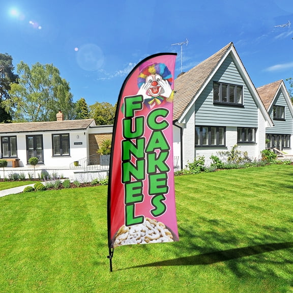 QSUM Funnel Cakes Feather Flag Kit,7FT Restaurant Advertising Banner, Dessert Shop Business Signs