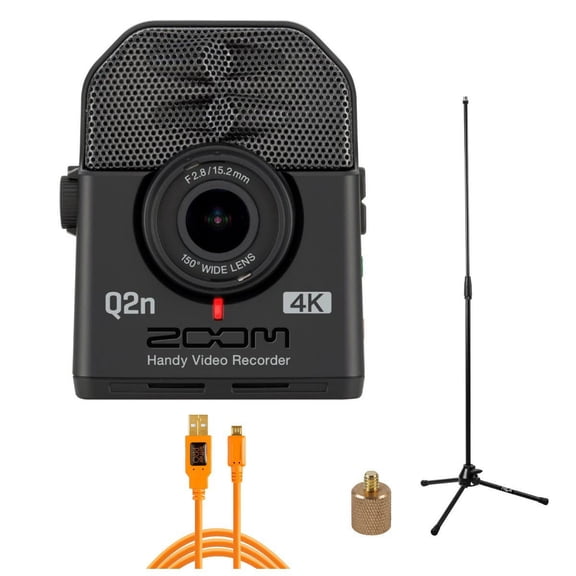 Zoom Q2n-4K Handy Video Recorder - Live Streaming Kit, Includes Tripod Mic Stand   Tether Tools TetherPro 15' USB 2.0 A Male to Micro-B 5 Pin Cable
