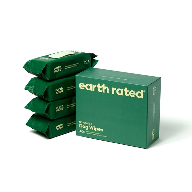 Earth Rated Dog Wipes, Thick Plant Based Grooming Wipes, Unscented, 400