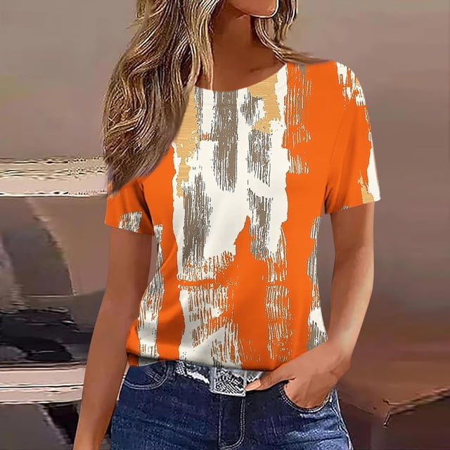 Haivin Hauts d'Été pour Femmes Chemises à Manches Courtes Col Rond T-Shirt Blouses Mignonnes