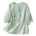 thumbnail image 2 of Fall Outfits For Women 2025 Embroidered Summer Top, V Neck Slim Solid Color 3/4 Sleeve Casual Cotton Shirt 1PC , Green L, Size M-3XL, 2 of 4