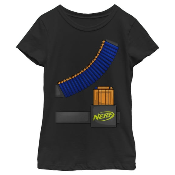 Girl's Nerf Halloween Tactical Costume With Darts Graphic Tee Black Small