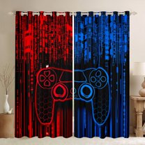 Feelyou Futuristic Gamepad Boys Curtains Pack of 2 (42x84 Each), Neon Honeycomb Abstract Curtains Blackout, Modern Video Game Bedroom Curtains, Black Out Curtains Decor