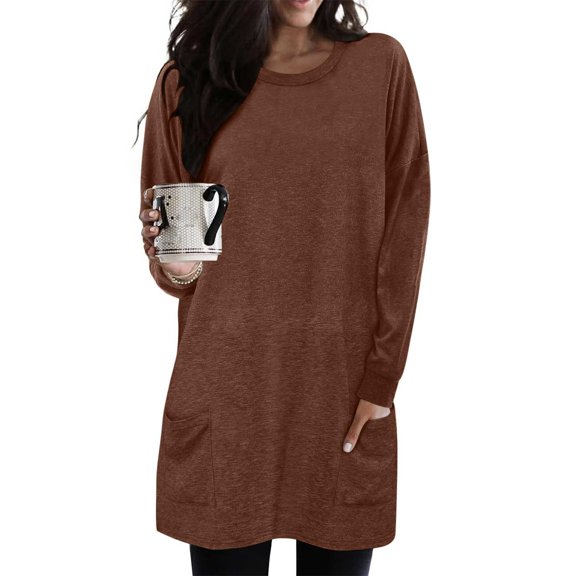 Ayfxijin Pullover Sweaters for Women,Women's Casual Crewneck Long Sleeve Lantern Sleeves Pullover Color WIth Pocket