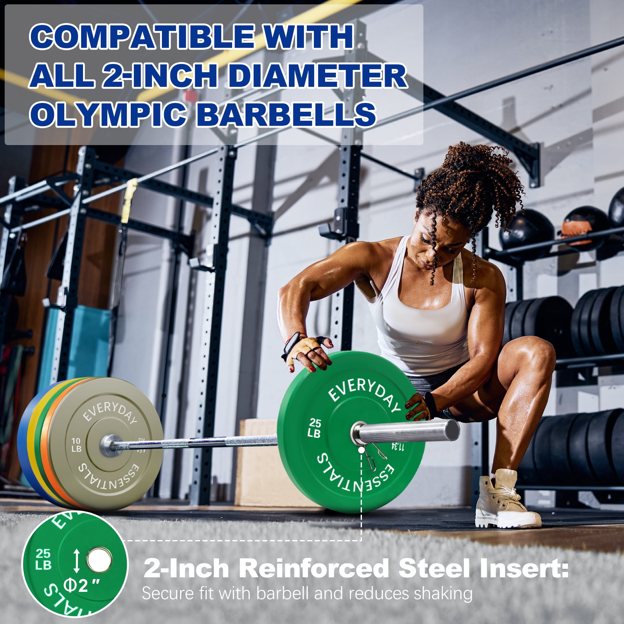 BalanceFrom 2" Olympic Bumper Plate Weight Plate Set with 7FT Barbell