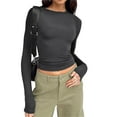 thumbnail image 2 of Yindaity Womens Long Sleeve Shirts Basic Spring Crop Tops Fall Fashion Layering Slim Fitted Tops Dark Gray,M, 2 of 5