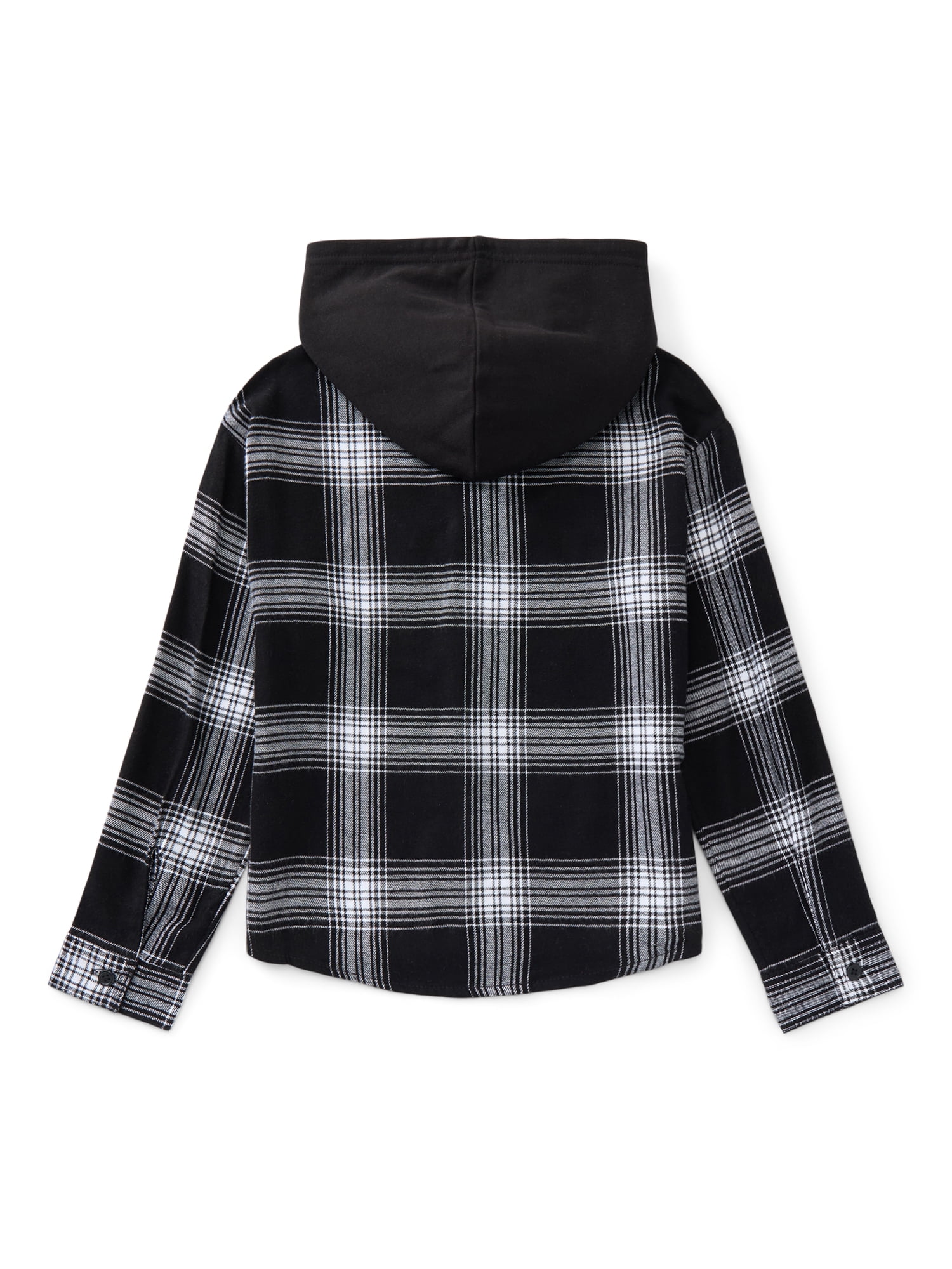 Wonder Nation Girls' Hooded Flannel Shirt with Long Sleeves, Sizes 4-18 & Plus