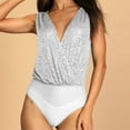 thumbnail image 2 of Penkiiy Sparkle Sequin Bodysuit For Women V-Neck Cowl Back Shiny Glitter One-piece Top Bodysuits with Sheer Mesh Thong Silver Shapewear Tummy Control, 2 of 9