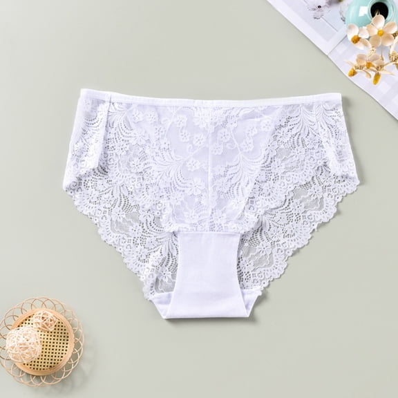 ITSAME Womens Lace Cheeky Panties Plus Size Breathable Stretch Ladies High Waisted Underwear White Size S