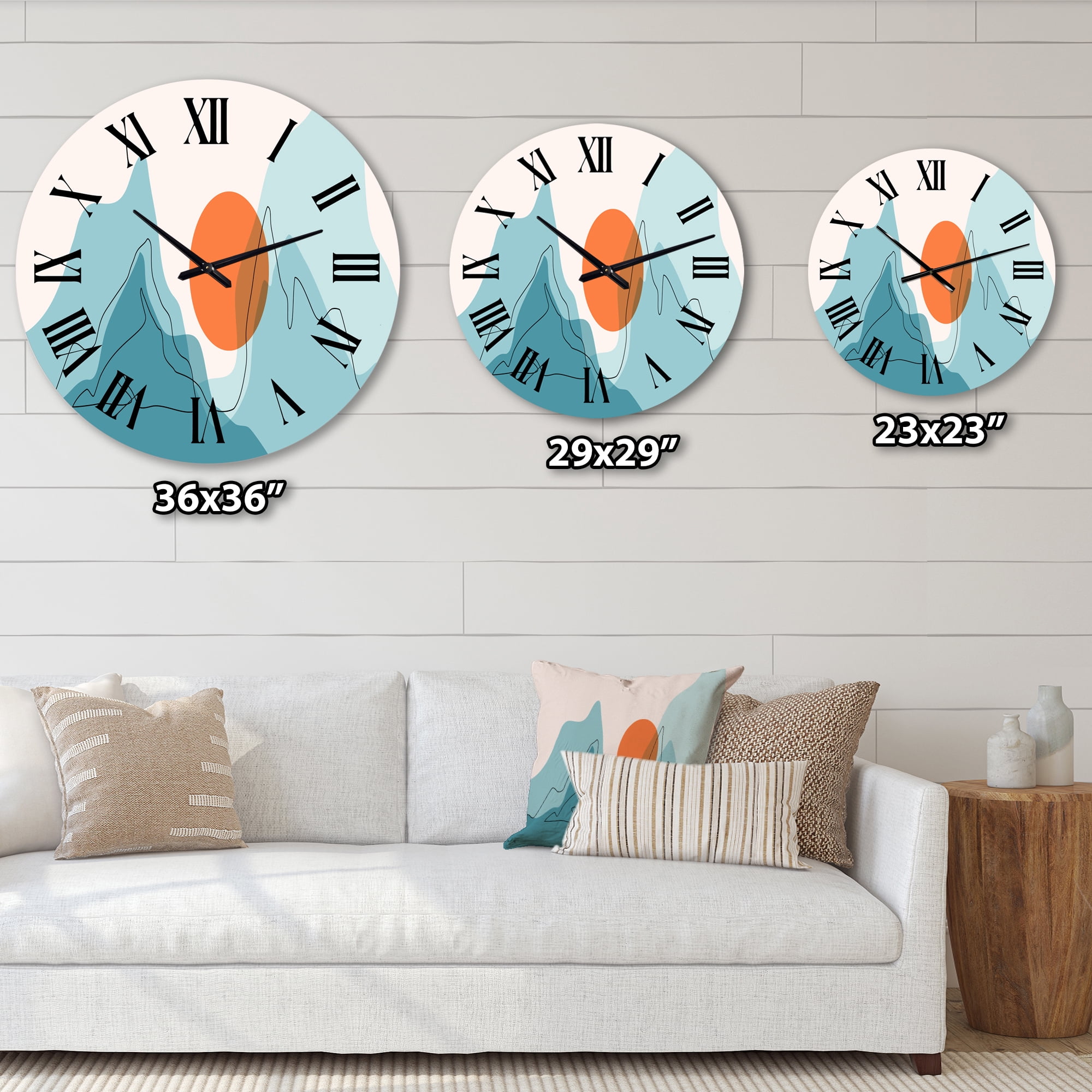 Designart 'Red Moon Over Abstract Blue Mountains I' Modern Wall Clock